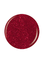 Sample swatch drop of Ruby Pumps red glitter polish in circle shape